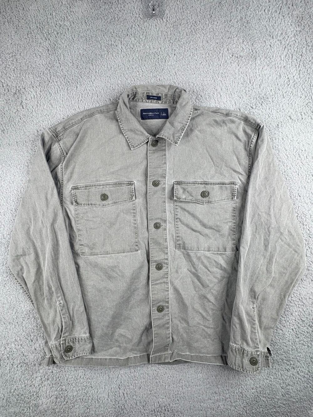 Abercrombie & Fitch Shacket Shirt Jacket Men's Large Gray Relaxed Fit Collared